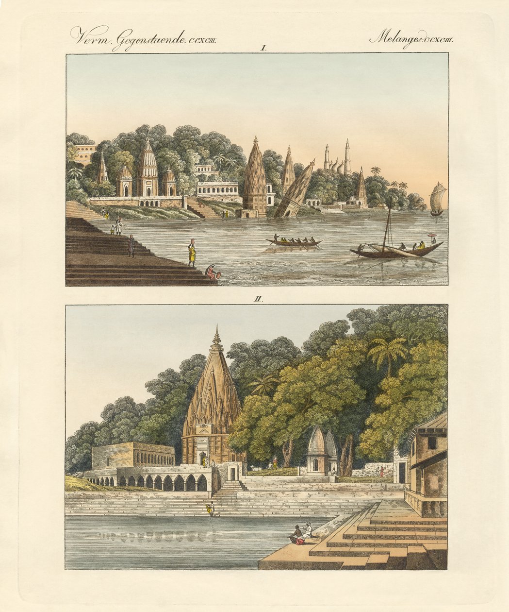 Benares e seus pagodes (gravura colorida) de German School