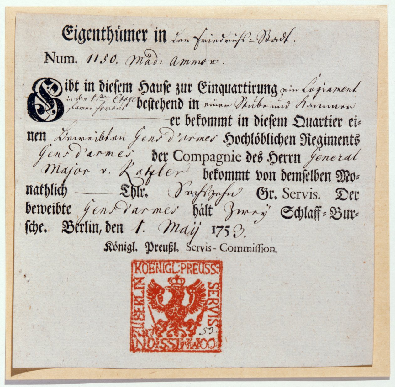 Comprovante de faturamento, 1759 (impressão e caneta e tinta) de German School