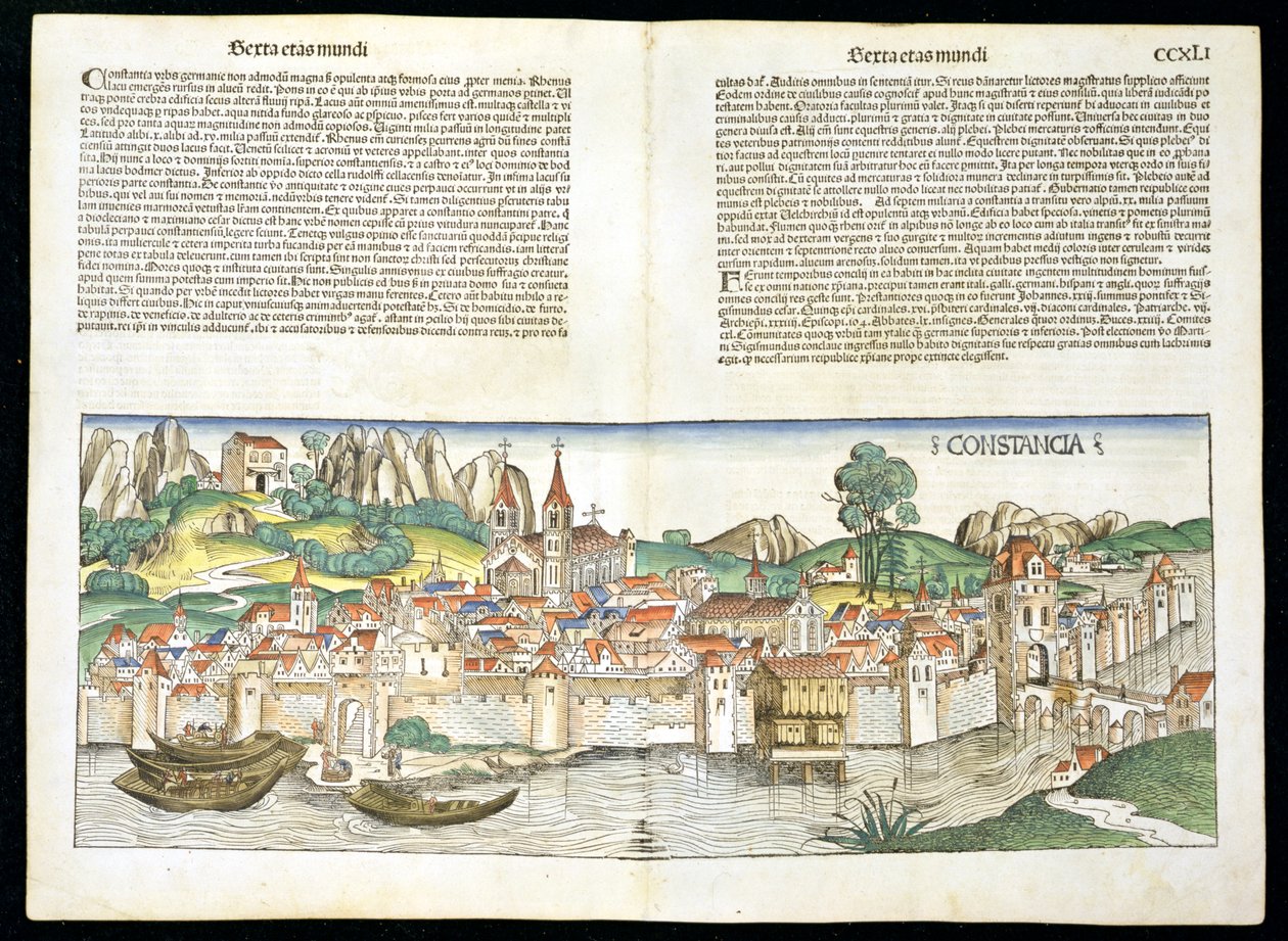Visão de olho de pássaro de Constance da Crônica de Nuremberg por Hartmann Schedel (1440-1514) 1493 de German School