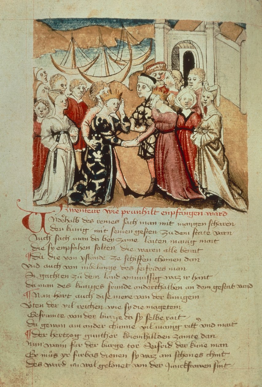 Brunhild entra no Worms; Kriemhild saúda Brunhild e Gunther, do 