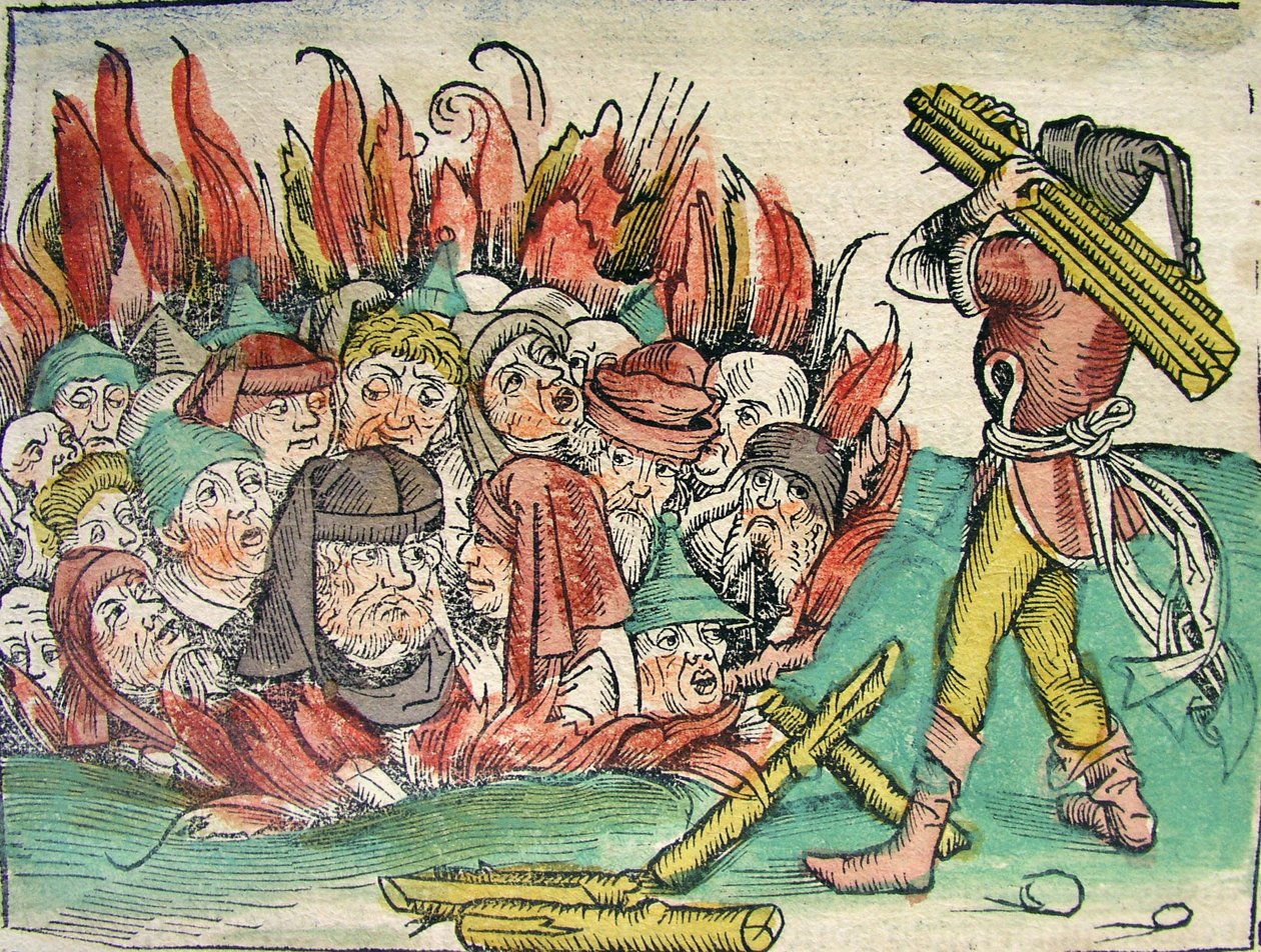 Queima dos judeus, publicado no Nuremberg Chronicle, 1493 de German School