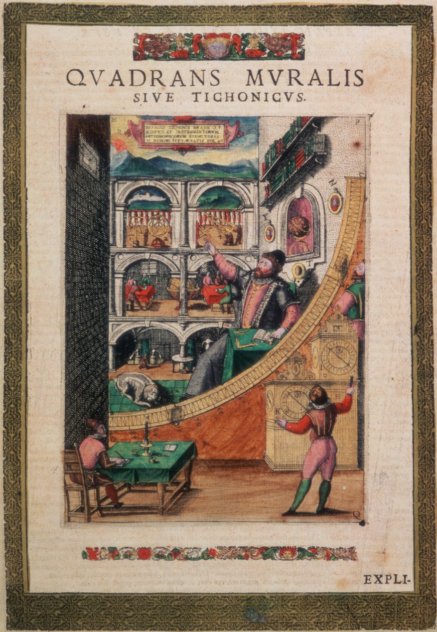 C.45.h.3 O Astrónomo Tycho Brahe, 40 anos, em 1587, entre os seus instrumentos astronómicos, de `Tychonis Brahe, Astronomi Instaurat Mechanica