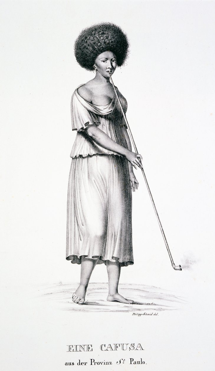 Mulher Cafusa da região de São Paulo, da Atlas of a Journey in Brazil por Dr Von Spix e Dr von Martius de German School