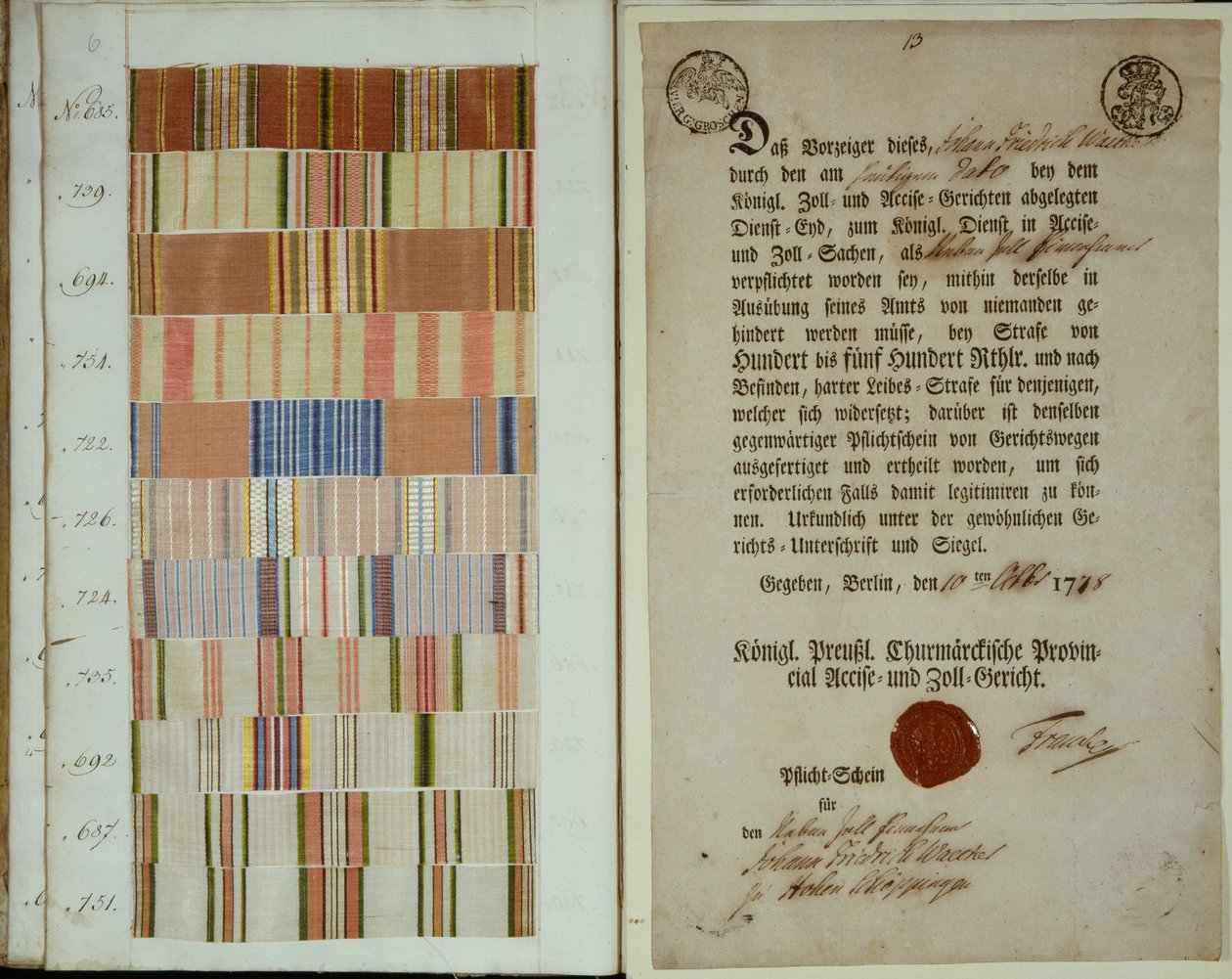 Fitas de campanha e registro de dever para um soldado no Exército Real da Prússia, 1778 de German School