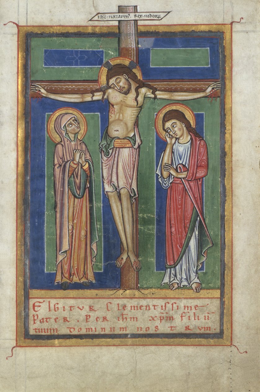 Canon Página de um sacramento, com a crucificação, c. 1150-1160 (têmpera e folha de ouro em pergaminho) de German School