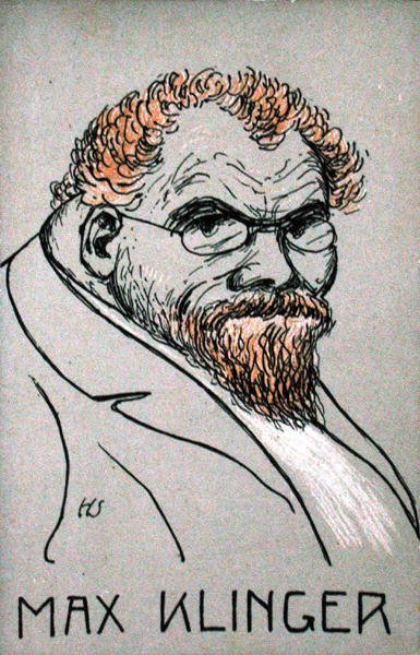 Caricatura de Max Klinger (1857-1920) (cor litho) de German School