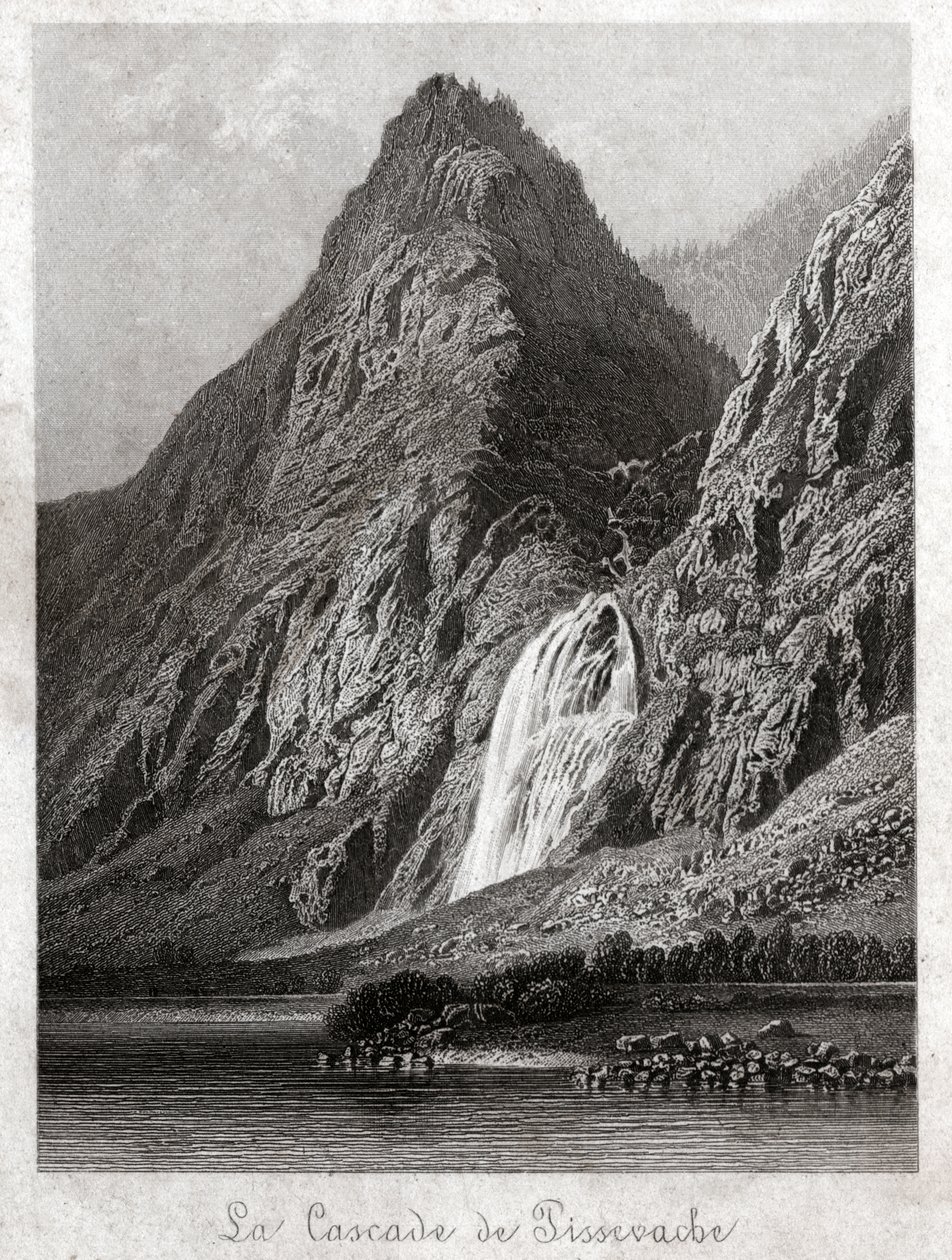 Cachoeira de Pissevache. (gravura, por volta de 1830) de German School