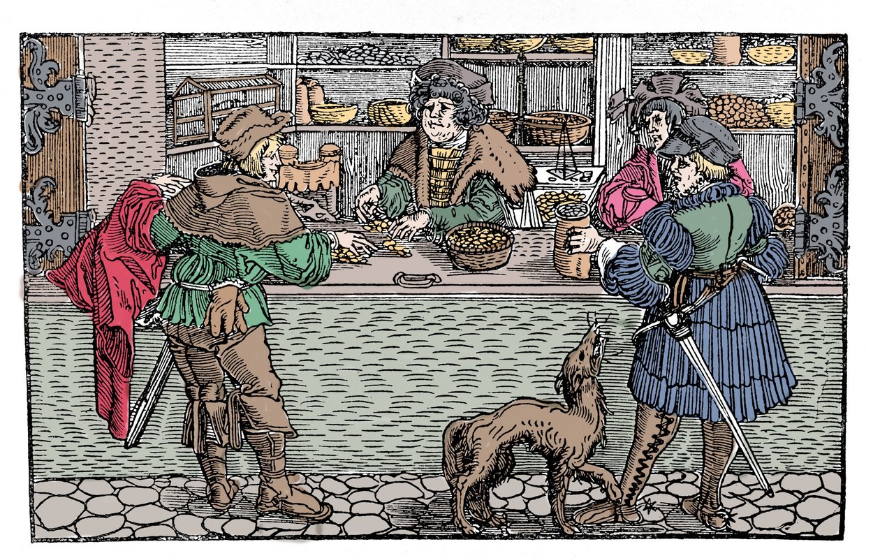 Trocador: troca e troca. xilogravura alemã do século XVI. de German School