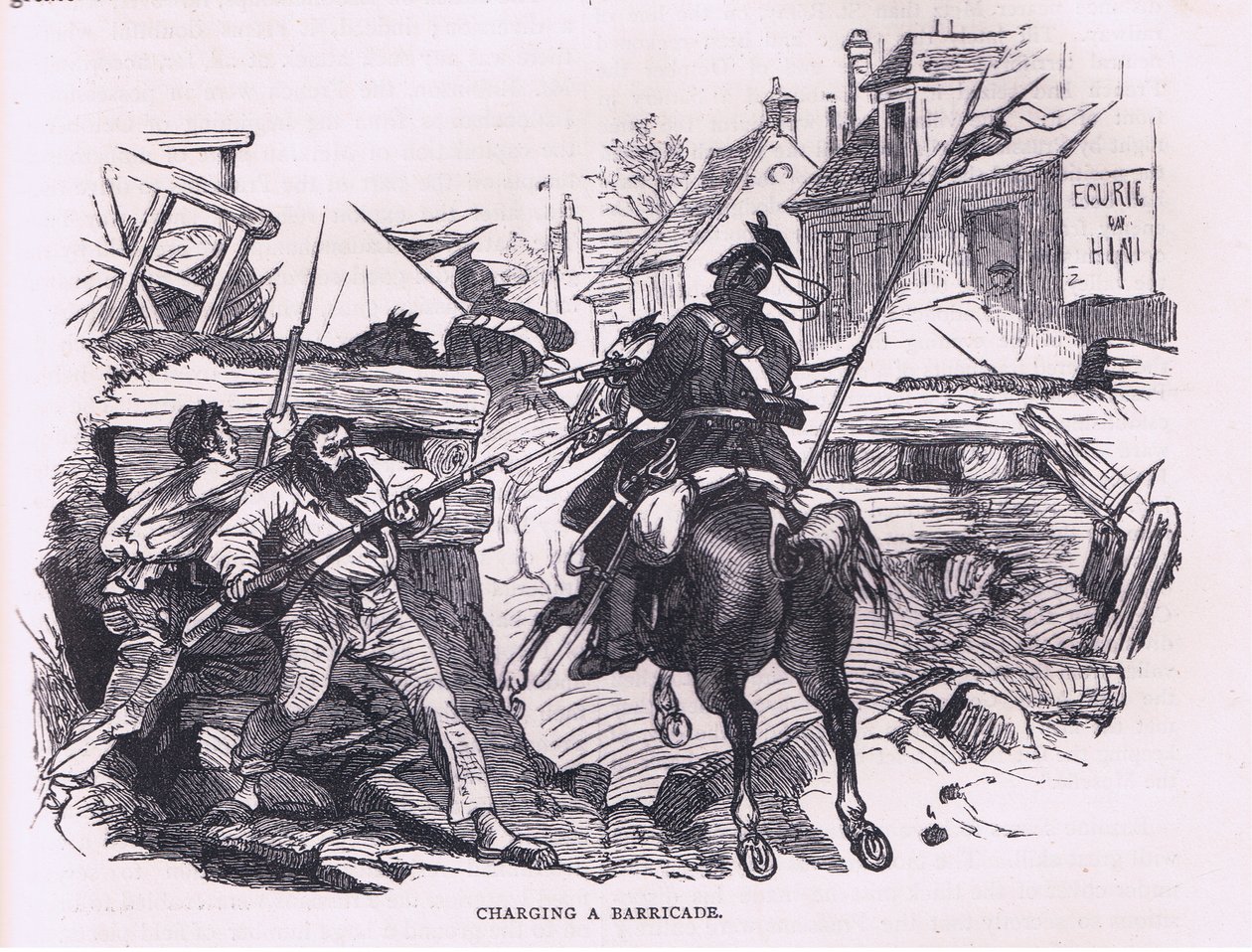 Charging a barricade, Cassells History of the War between France and Germany publicado pela Cassell and Company Limited, c.1890 (litho) de German School