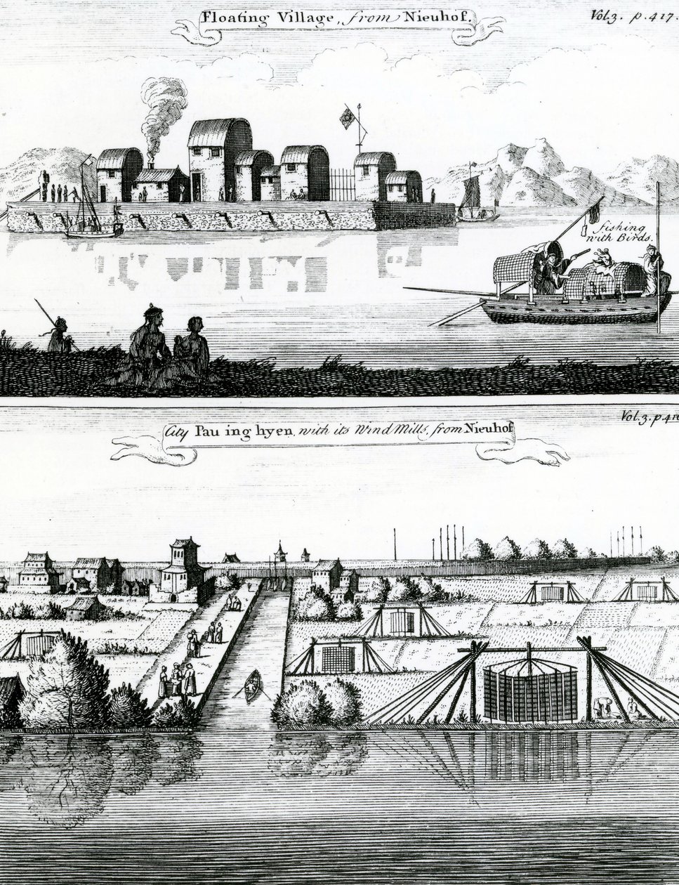 Aldeia flutuante chinesa, século XVII de German School