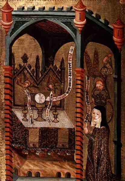 Cristo aparece a Santa Clara (tempera e ouro sobre painel de carvalho) de German School