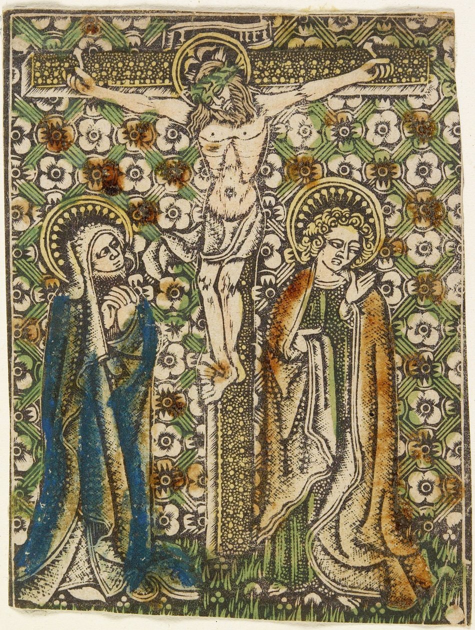 Cristo na cruz com Maria e São João, c.1460 (metalcut) de German School