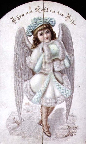 Cartão de Natal de um anjo com um muff, alemão, c.1880 (impresso) de German School