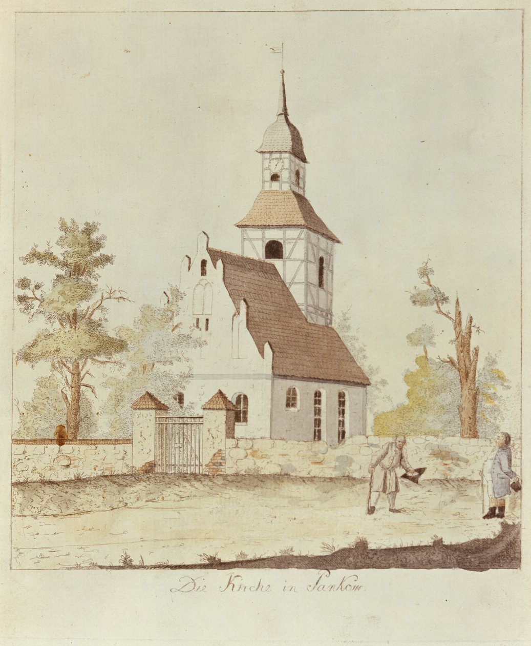 Igreja em Pankow, Berlim (gravura colorida) de German School