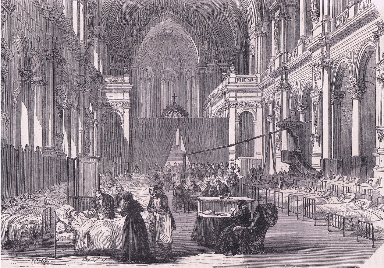 Igreja em Paris convertida em hospital, História da Guerra entre a França e a Alemanha publicada pela Cassell and Company Limited, c.1890 (litho) de German School