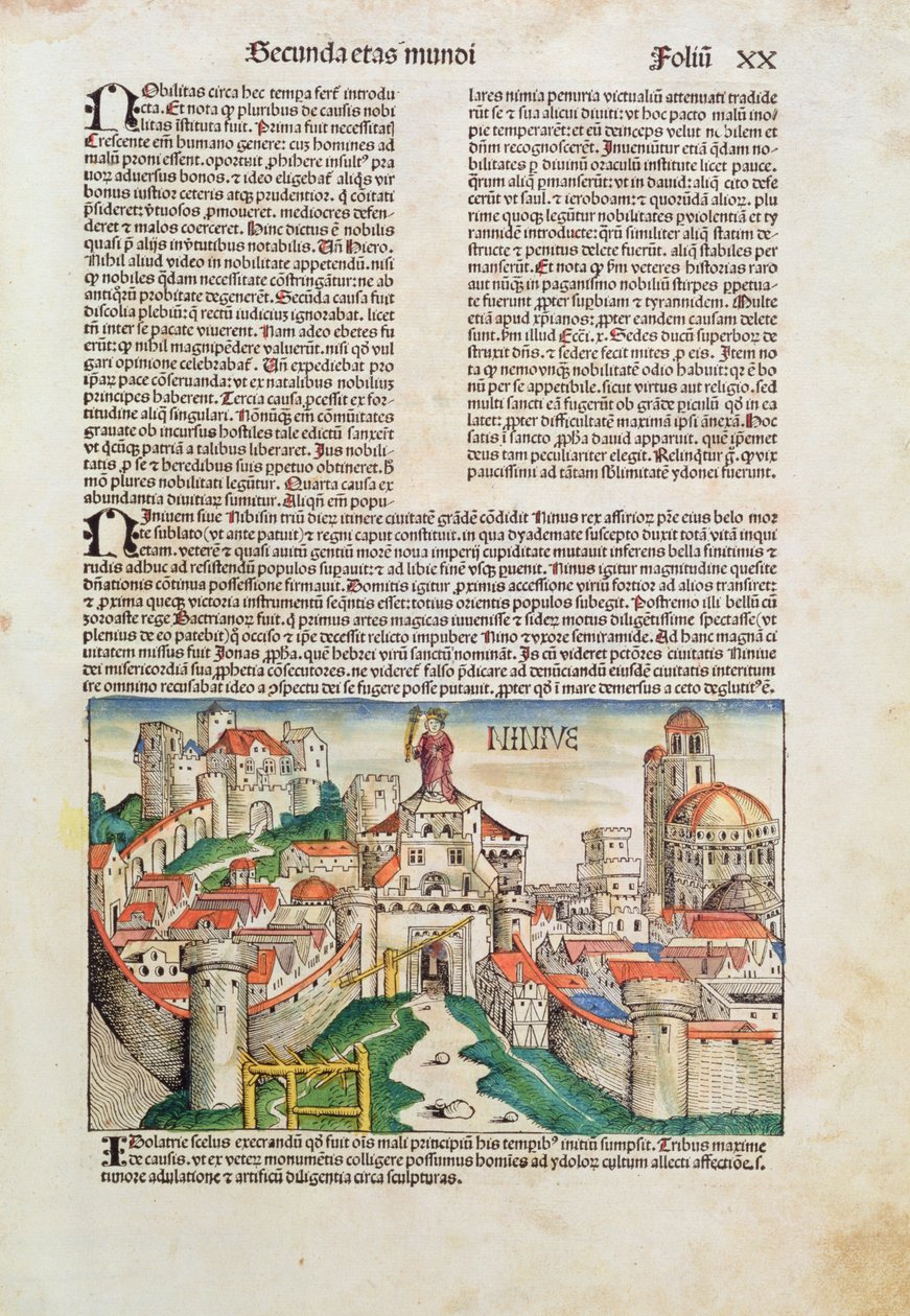 Cidade de Nínive, de &39;Liber Chronicarum&39; por Hartmann Schedel (1440-1514) 1493 (cor xilogravura) de German School