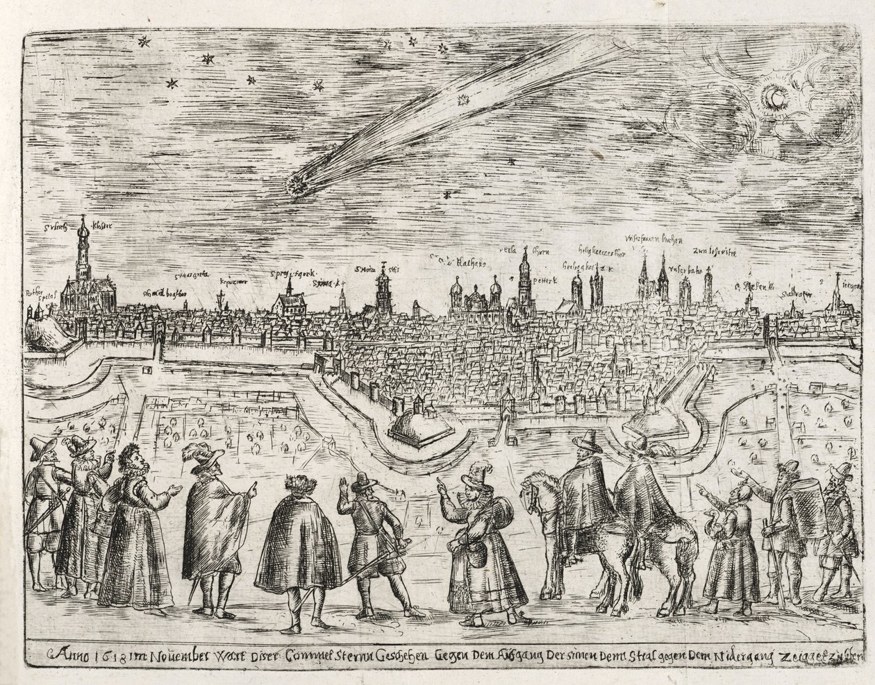 Cometa visto sobre Augsburg final de novembro de 1618, de Cometen Historia, pub. 1618 de German School
