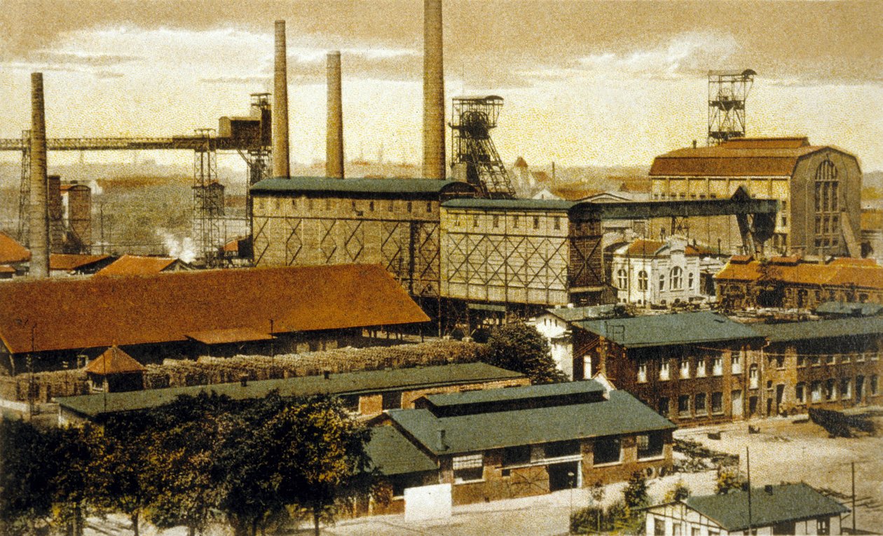 Mina de Carvão Concordia, Oberhausen, Alemanha (gravura a cores) de German School