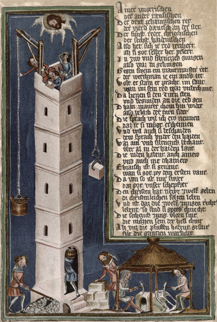 Construção da Torre de Babel, cópia de um manuscrito do século XV de German School
