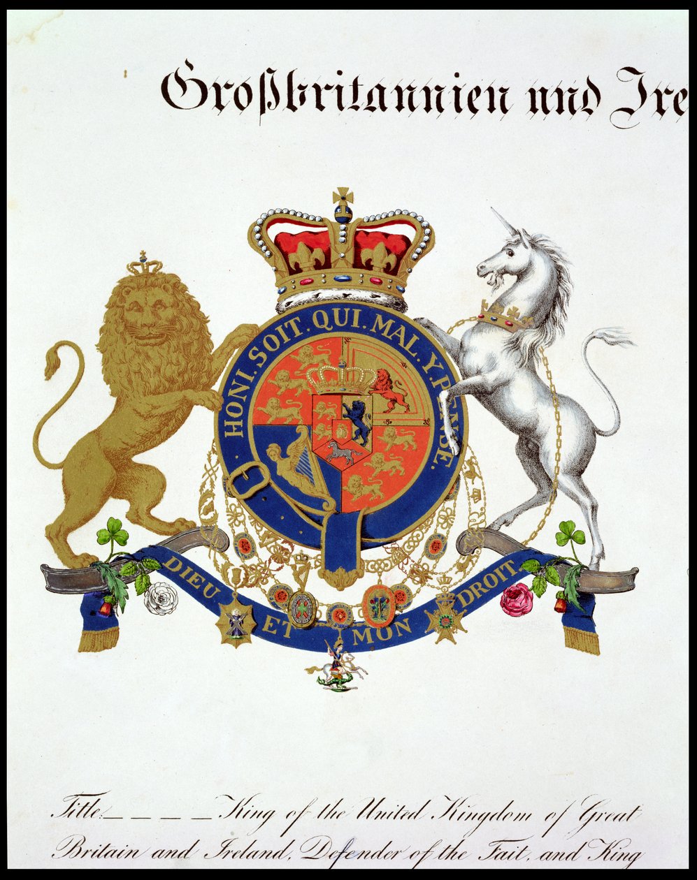 Crista do Rei do Reino Unido da Grã-Bretanha e Irlanda, Defensor da Fé e Rei de Hanôver (c.1801-37) (ver também 111318) de German School