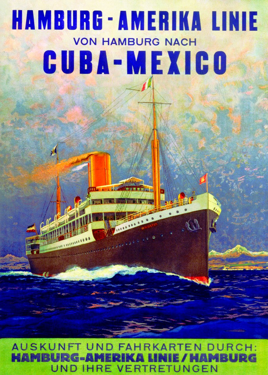 Cuba - México, cartaz publicitário da Hamburg American Line, 1899 de German School