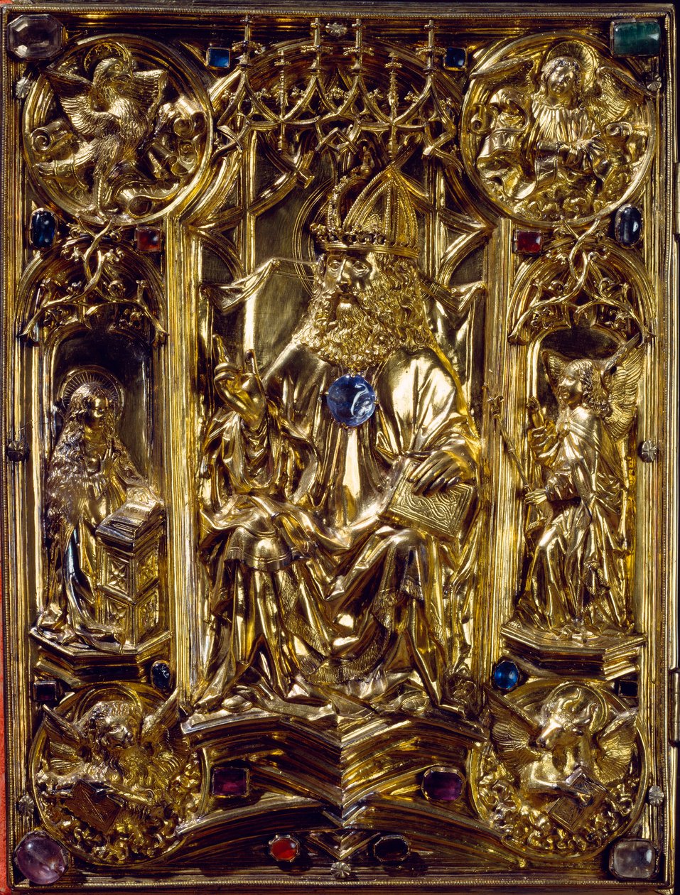 Das Reichsevangeliar Anjos e símbolos dos quatro evangelistas. O Evangélico de Aix-la-Chapelle. Museu Kunsthistorisches do século VIII, Viena de German School