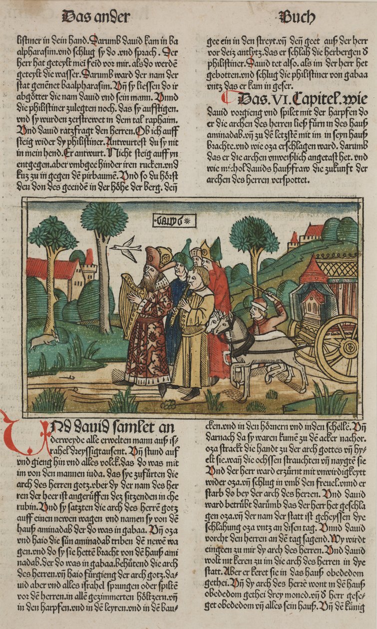 Davi e a Arca da Aliança, final do século 15 (xilogravura colorida à mão) de German School