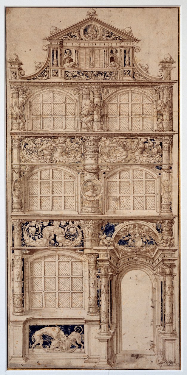 Decoração da fachada de uma casa por Hans Holbein Le Jeune (1497-1543) (Ec. All.) Dim. 0,58 x 0,27 m Paris. Museu do Louvre de German School