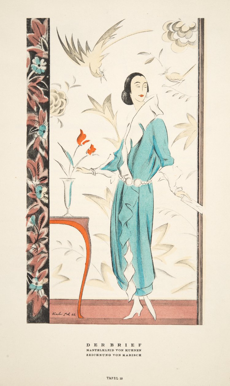 Der Brief, Coat Dress by Kurnen, from Styl, pub.1922 (pochoir print) de German School