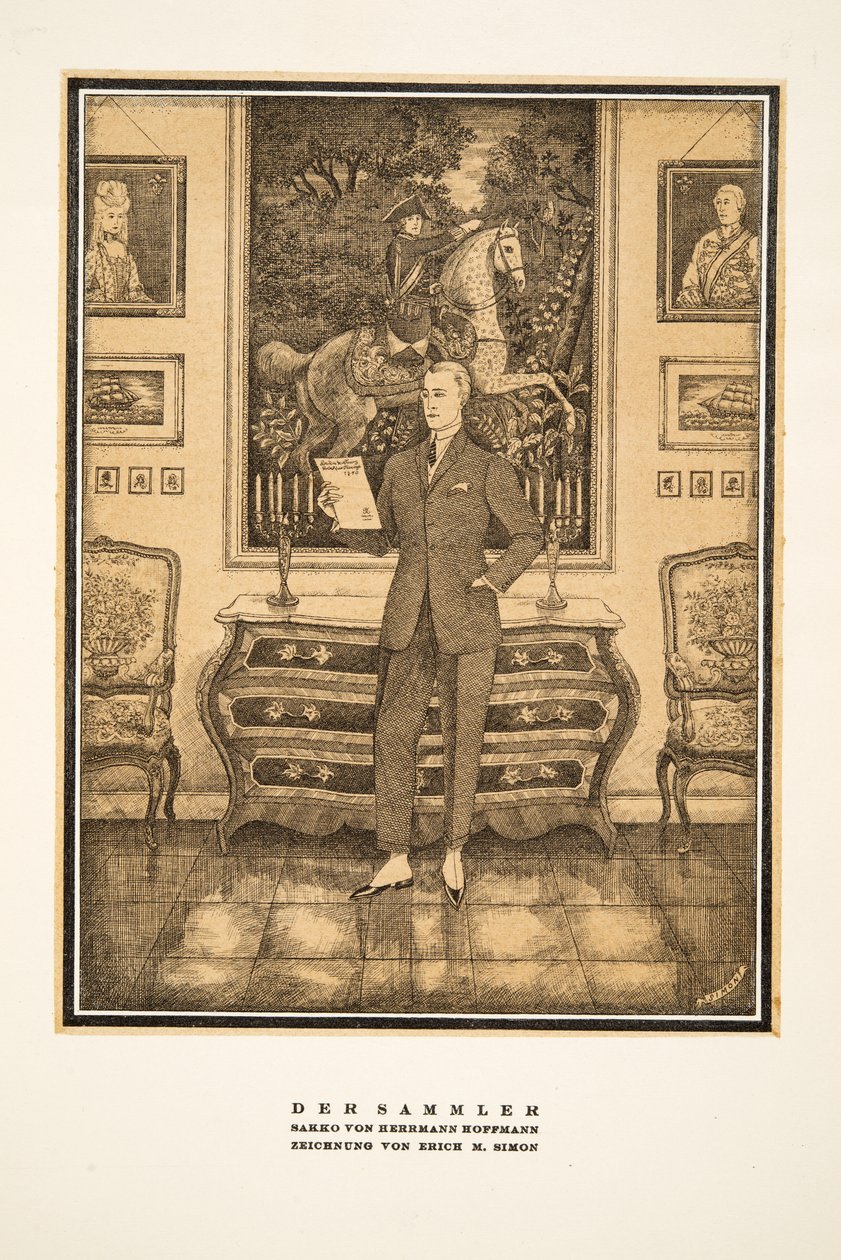 Der Sammler, anúncio de moda masculina de Hermann Hoffmann, de Styl, pub.1922 (impressão em pochoir) de German School