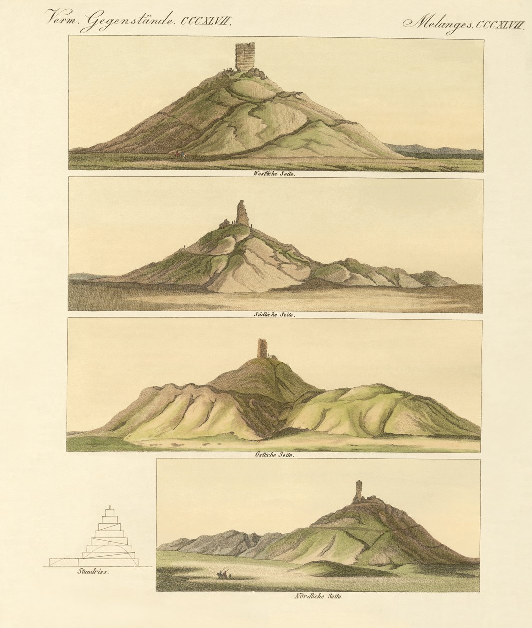Descrição do Birs Nimrod ou da torre de Babel (gravura colorida) de German School