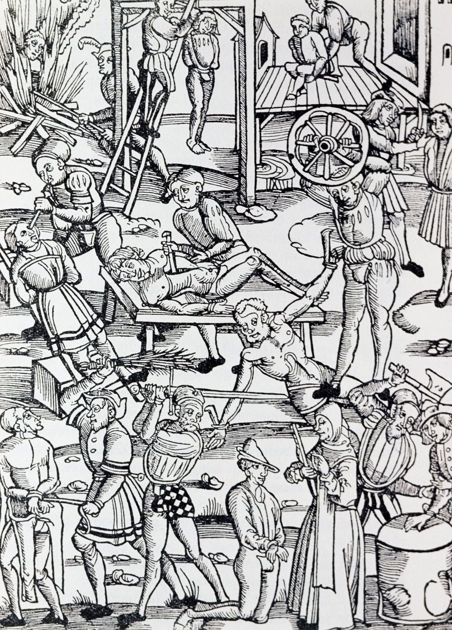 Diferentes formas de punição utilizadas na Alemanha em 1500 para vários crimes, Engraving, Alemanha de German School