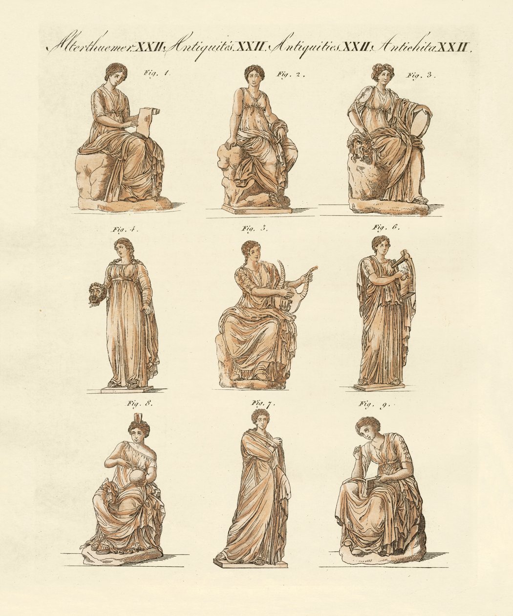 Divindades dos gregos e romanos (gravura colorida) de German School