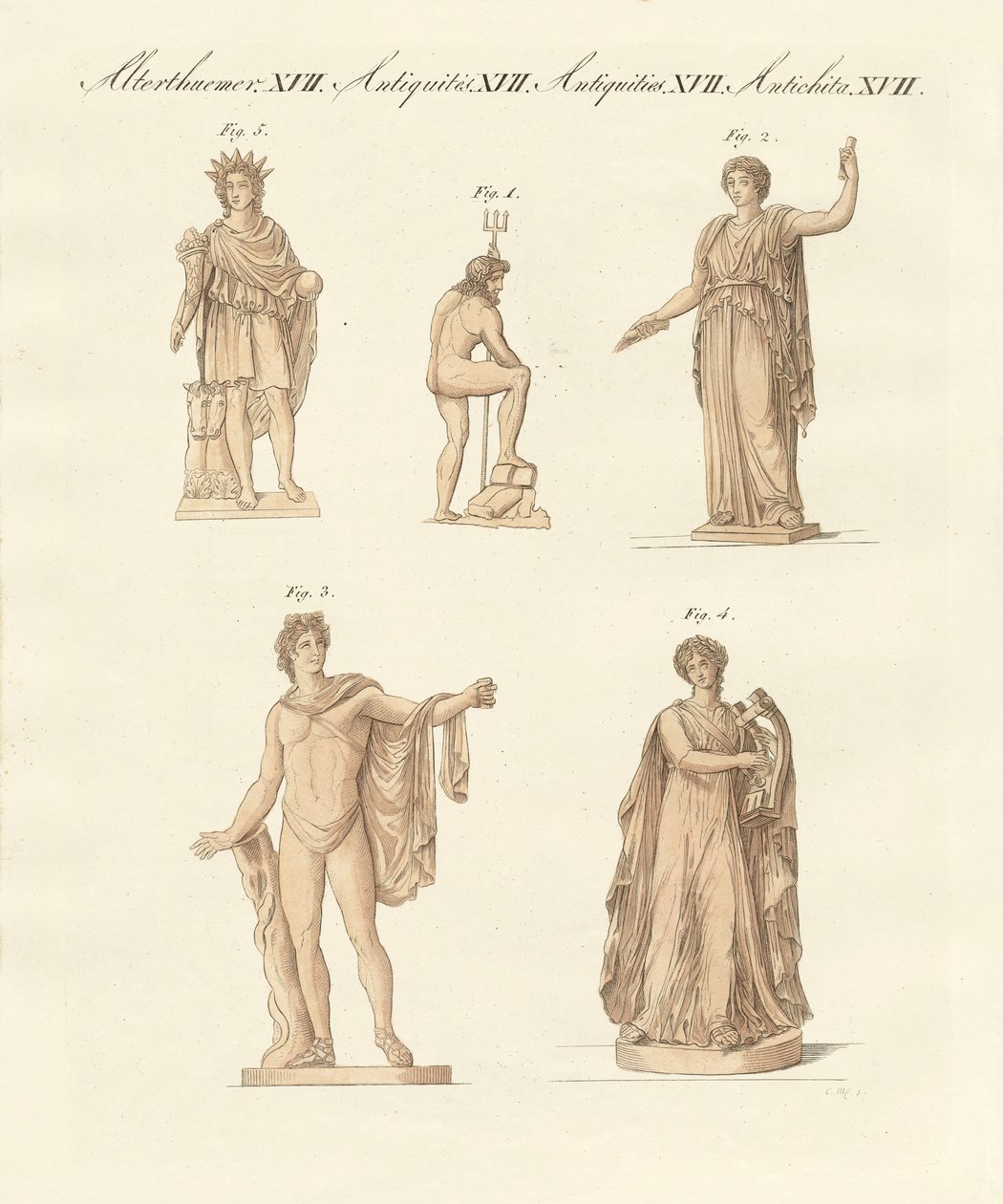 Divindades dos gregos e romanos (gravura colorida) de German School