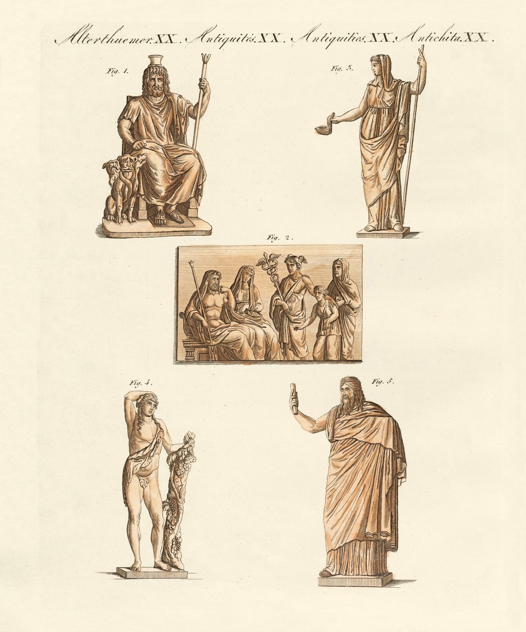 Divindades dos gregos e romanos (gravura colorida) de German School