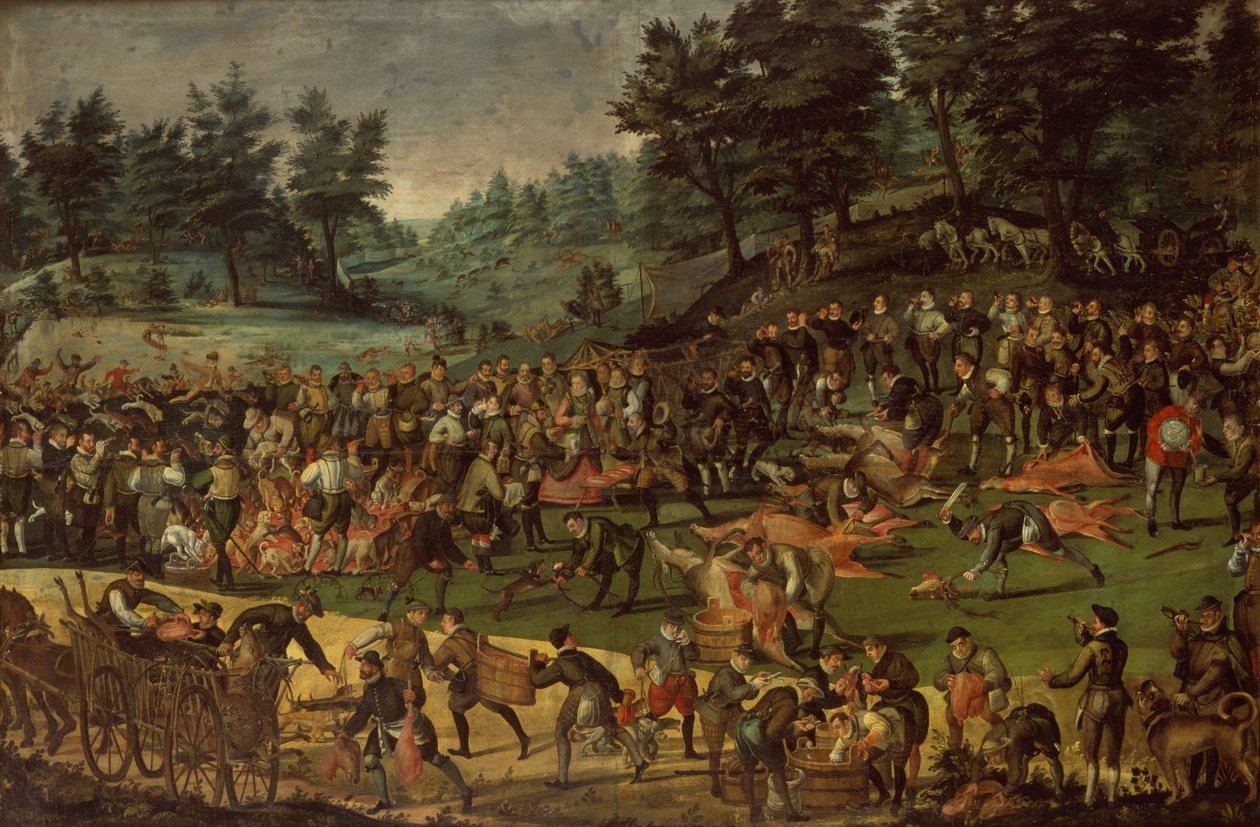 Duque de Wurttemberg sua esposa Dorothea von Baden e cortesãos celebrando após a caça de German School
