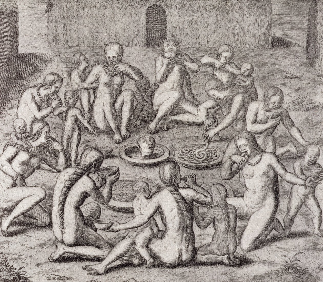Comendo a carne de um prisioneiro De acordo com o historiador idoso, do "Historia Antipodum" de Gottfried, bar. 1655, de "O Romance do rio" vol. Eu, por WH Koebel, 1914 de German School