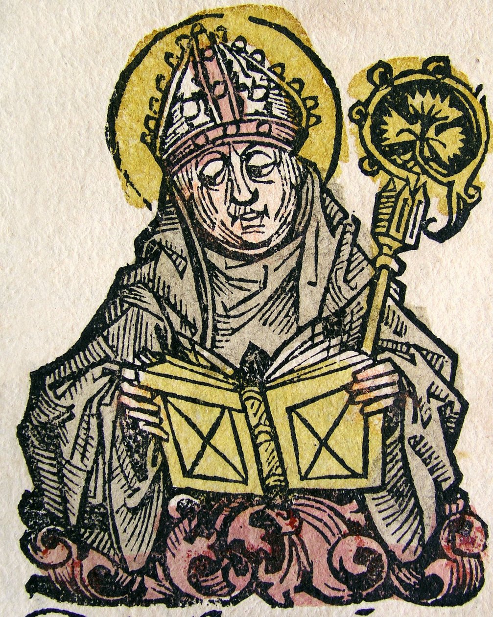 Edmund Rich, o arcebispo de Canterbury, publicado no Nuremberg Chronicle, 1493 de German School