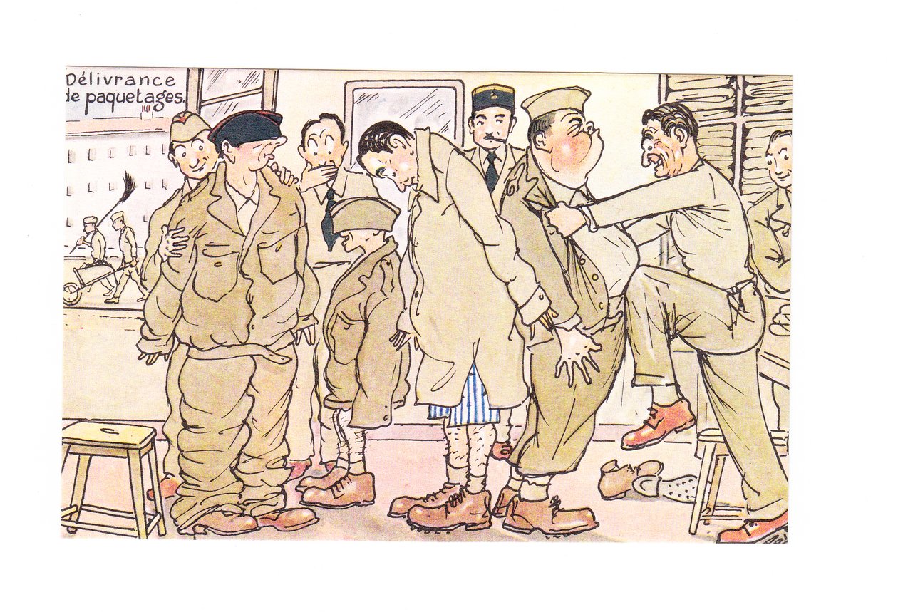 humilde cartão postal eduardiano dos novos recrutas examinados numa estação do exército, c.1910 (cor litho) de German School