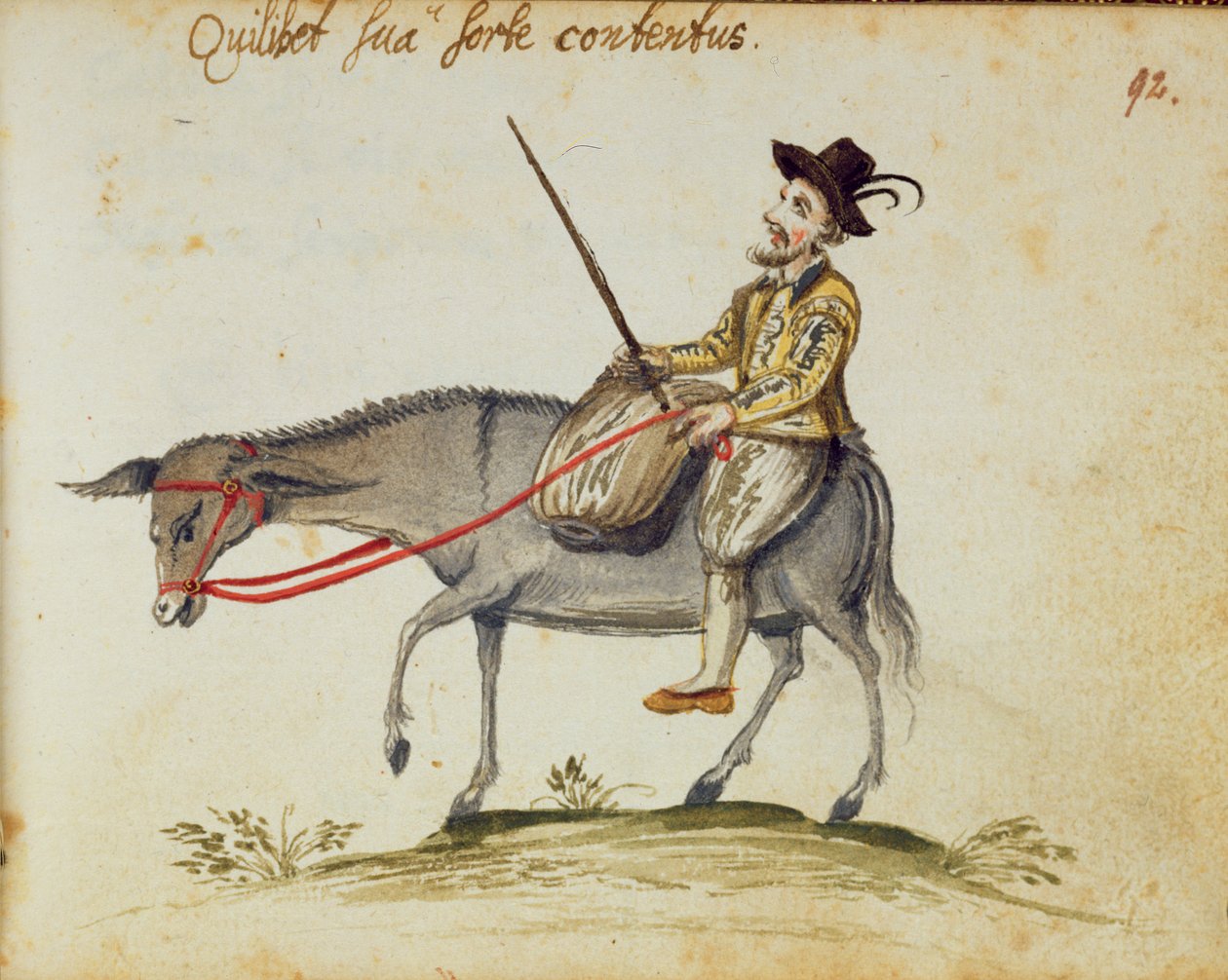 Egerton 1269 f.92 Homem montado numa mula, do Álbum Amicorum, de Moyses Walens, Colónia de German School