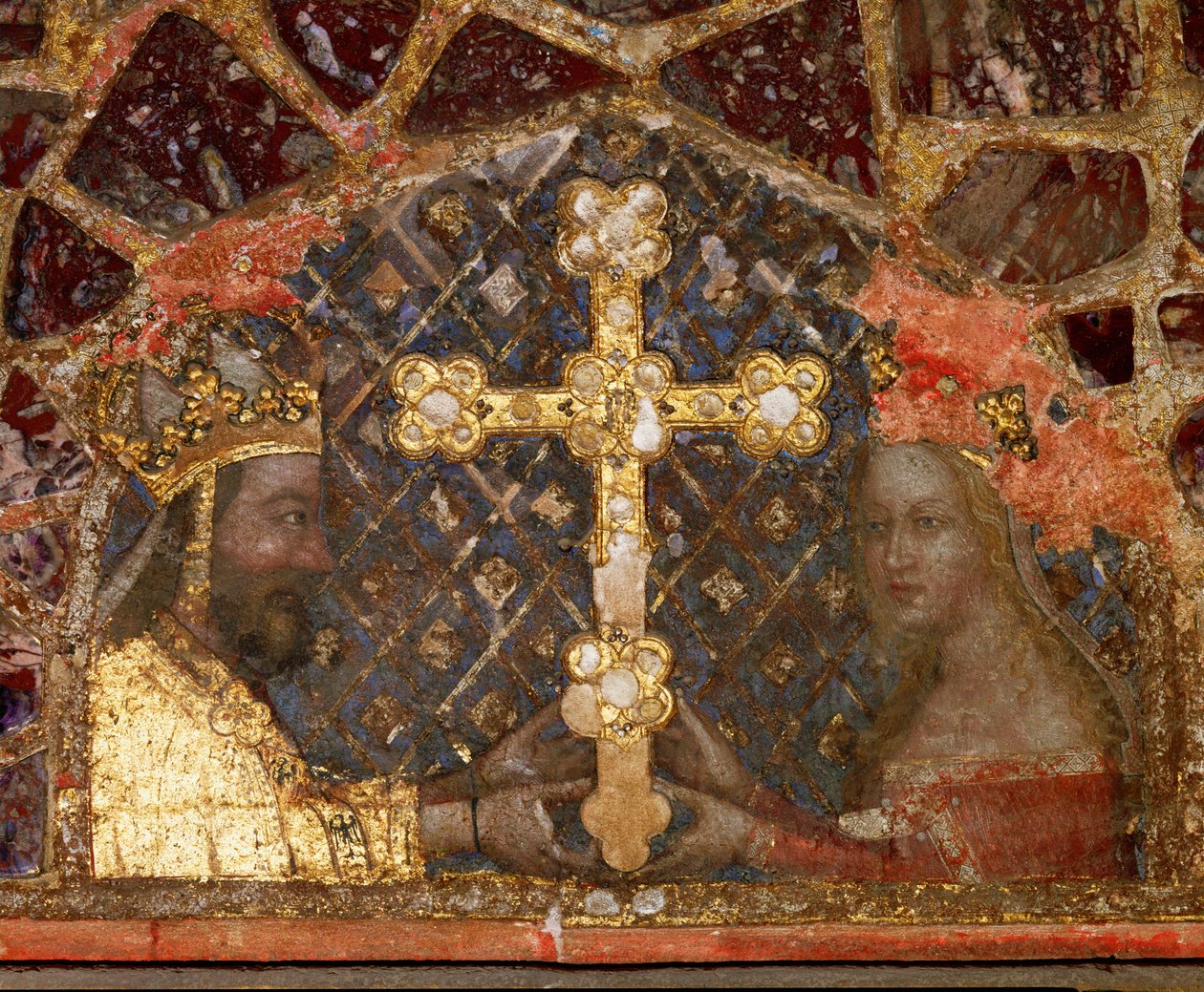 O imperador Carlos IV e a sua terceira mulher, Anna von Schweidnitz, com uma cruz relicária ... de German School