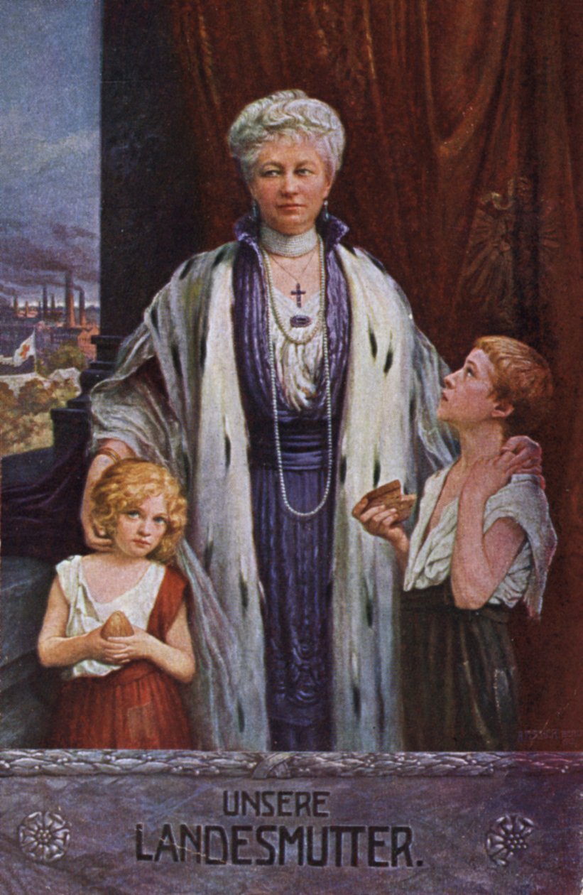 Imperatriz Augusta Vitória da Alemanha, mãe da nação (litografia a cores) de German School