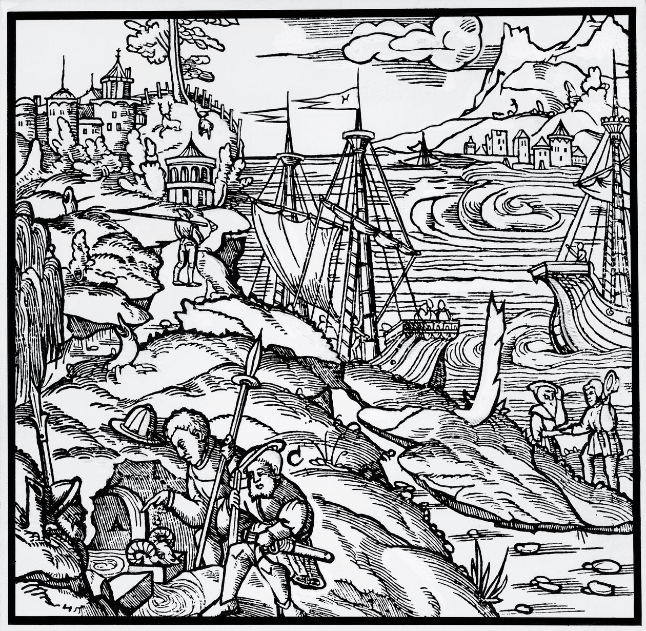Gravura de De re metallica (Sobre a natureza dos metais), por Georg Pawer ou Georgius Agricola (1494-1555) de German School