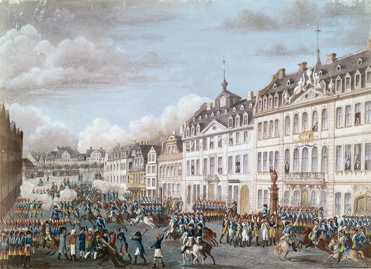 Entrada das tropas unidas da Prússia e do Hesse a Frankfurt, em 2 de dezembro de 1792 (guache) de German School