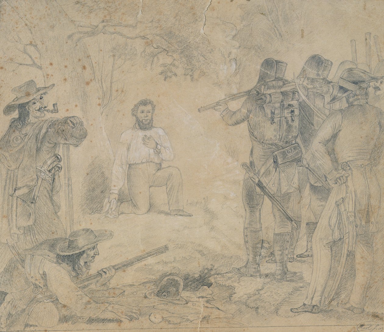Execução de Robert Blum em 9 de novembro de 1848, 1862 (crayon on paper) de German School