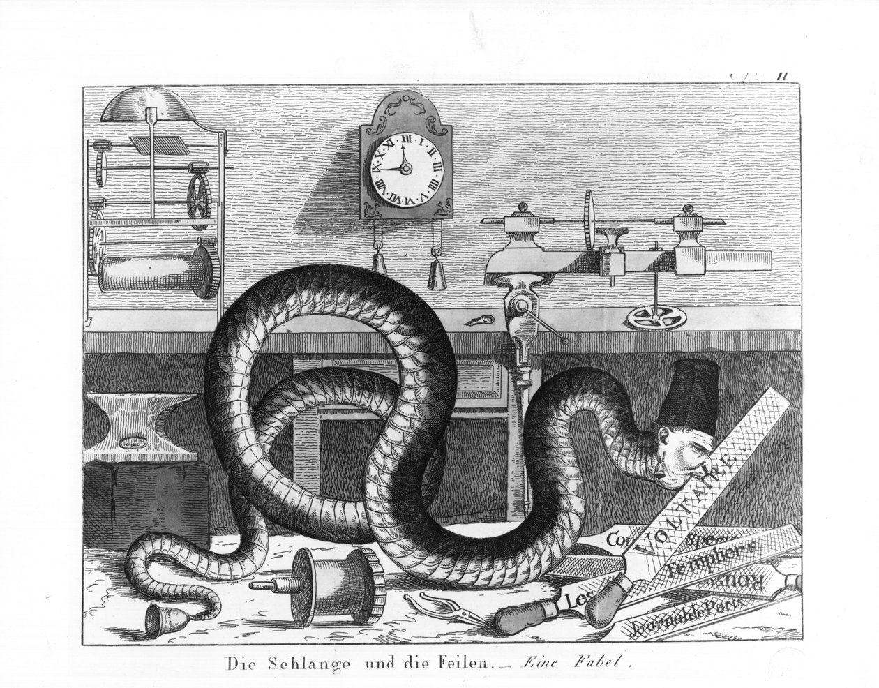 Fábula da Serpente e dos Arquivos (gravura) (foto bw) de German School