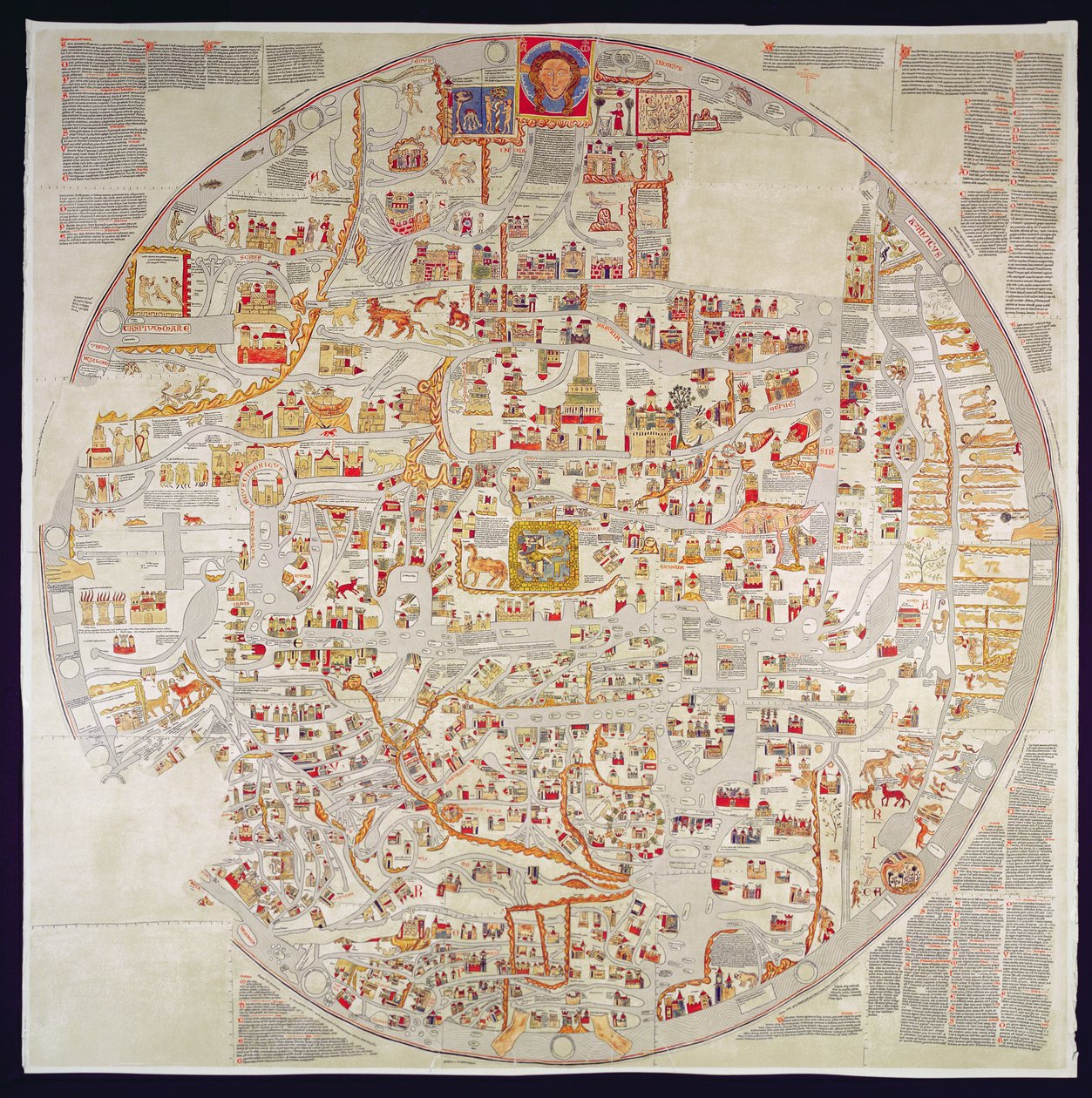 Cópia fac-similada do "Ebstorf Mappamundi", feito para o convento de Ebstorf, perto de Luneberg, c.1339 (gravura) de German School