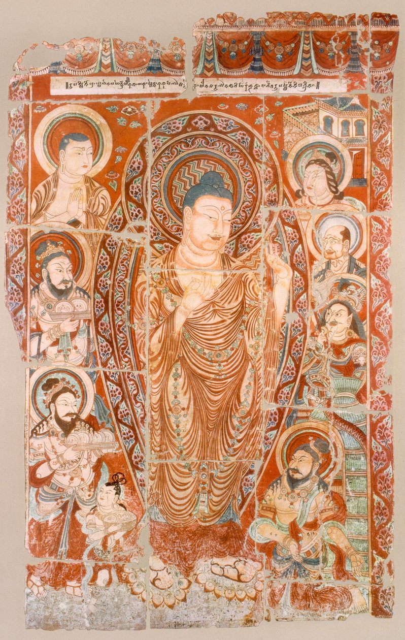 Fac-símile das pinturas do templo das cavernas agora no Museu Koeniglichen, Berlim, final do século XIX e início do século XX de German School