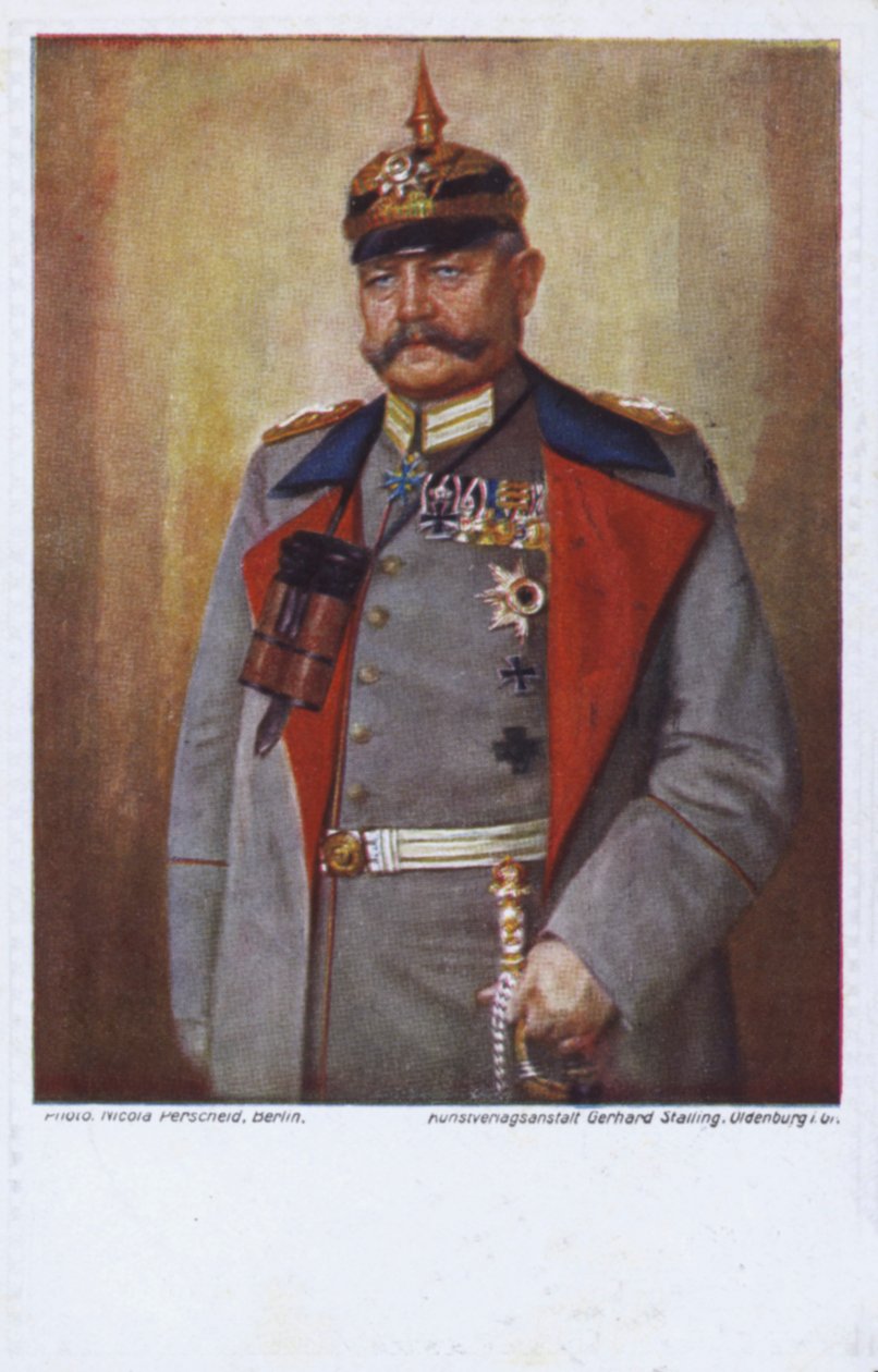 Marechal de campo Paul von Hindenburg, comandante do exército alemão na Primeira Guerra Mundial (litografia a cores) de German School