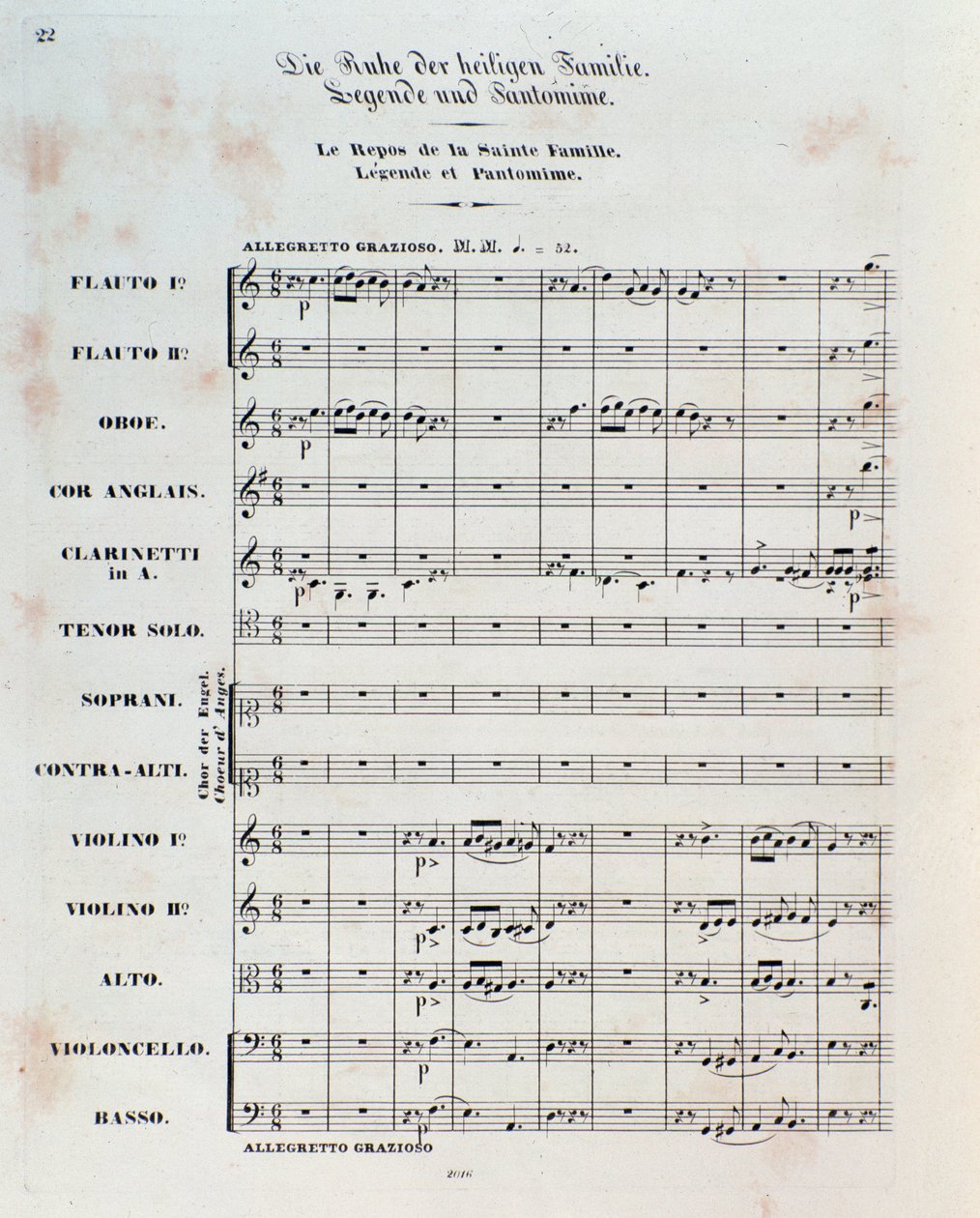 Primeira página da pontuação para The Flight Into Egypt, op. 25, overture de Hector Berlioz de German School